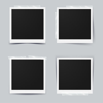 Classic retro style. Set of vector template photo frame with adhesive tape, Isolated on gray background. design for your photography and picture. Vector Illustration