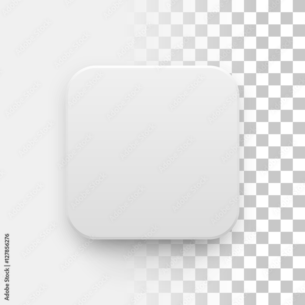Poster white abstract app icon, blank button template with realistic shadow and light background for design