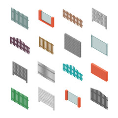 A set of isometric spans fences, vector illustration.
