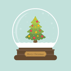 cartoon christmas snowglobe and fir tree