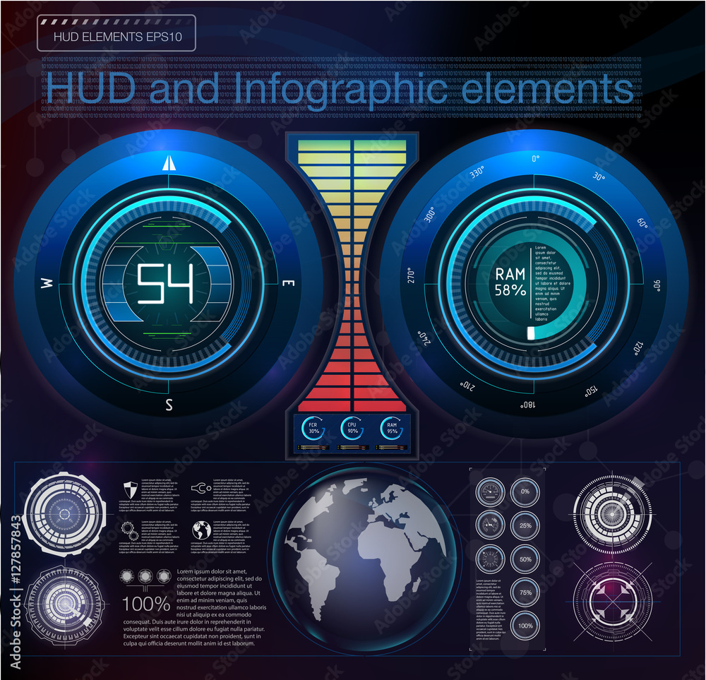 Poster abstract background with different elements of the hud. hud elements,graph.vector illustration.head-