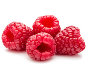 ripe raspberries isolated on white background close up