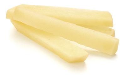 Raw Potato sliced strips prepared for French fries isolated on w