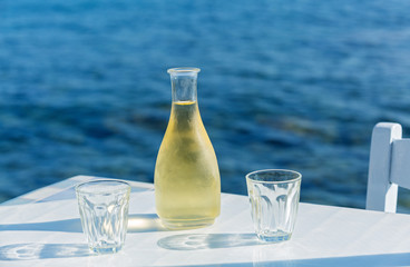 Wine on the background of the sea