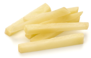 Raw Potato sliced strips prepared for French fries isolated on w