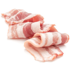 sliced pork bacon isolated on white background cutout
