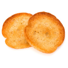 two crusty bread toast slices isolated on white background cutou