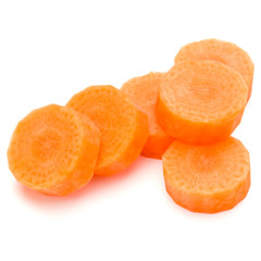 Chopped carrot slices isolated on white background cutout