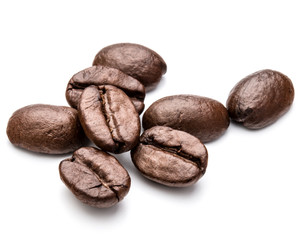 roasted coffee beans isolated in white background cutout