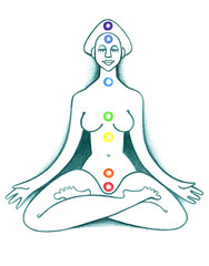 Yoga, Woman in lotus position on a white background