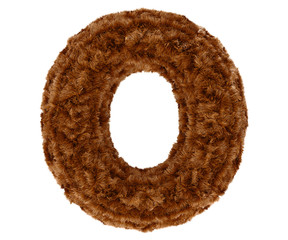 3d bushy bear fur alphabet capital letter O