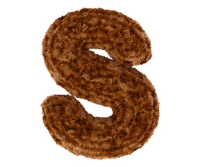 3d bushy bear fur alphabet capital letter S