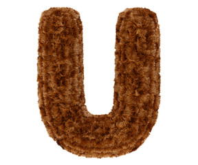 3d bushy bear fur alphabet capital letter U