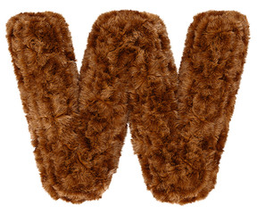 3d bushy bear fur alphabet capital letter W