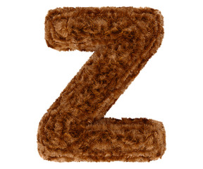 3d bushy bear fur alphabet capital letter Z