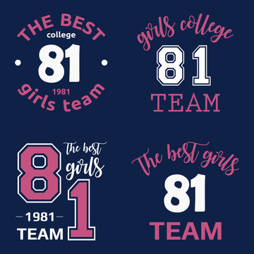 The best girls team college logo 81 isolated vector set