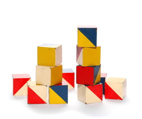 IQ test, Intelligence, old cubes in color isolate on white