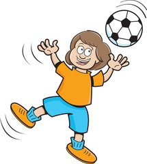 Cartoon illustration of a girl playing soccer.