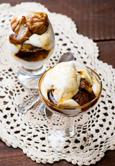 Poached Figs with Cream in glass bowl