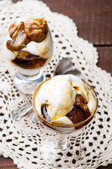Poached Figs with Cream in glass bowl