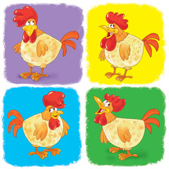 Small set of cute funny roosters