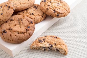Oatmeal cookies with chocolate close-up