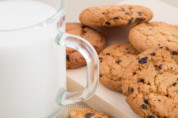 Oatmeal cookies and milk for breakfast close-up