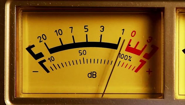 Analog sound meter, black and red line with yellow lighting
