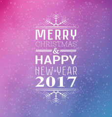 Obraz na płótnie Canvas Invitation or winter's card Merry Christmas and Happy New Year 2017. Vector illustration. Snow and gradient background.