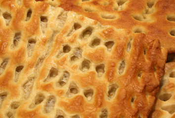 fragrant freshly baked focaccia photographed with a macro lens