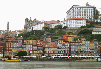 Colorful historical architectures of the riverfront area in Porto, Portugal 