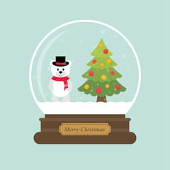 cartoon christmas snowglobe and winter teddy