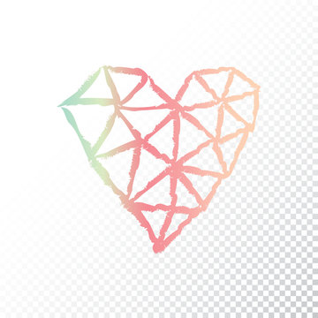 Vector triangular colorful heart isolated on white background.