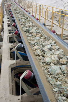 Mining of copper. Belt conveyor. 