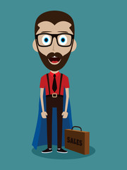 Young businessman in flat style superhero