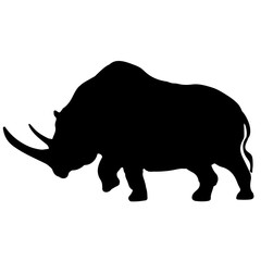 black and white silhouette of a rhino