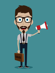 Vector illustration trendy flat style cartoon man holding megaphone and loudspeaker business advertising and promotion concept