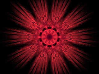 Fractal decorative computer of red flower illustration on black background