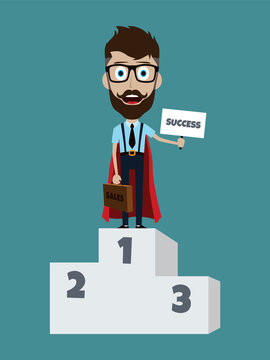 Young Businessman In Podium Flat Style Superhero