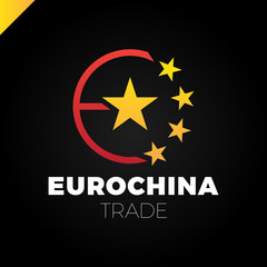 Letter E Logo with five star in circle. China and Europe community logotype