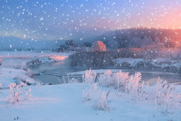 White snowflakes in Christmas sky