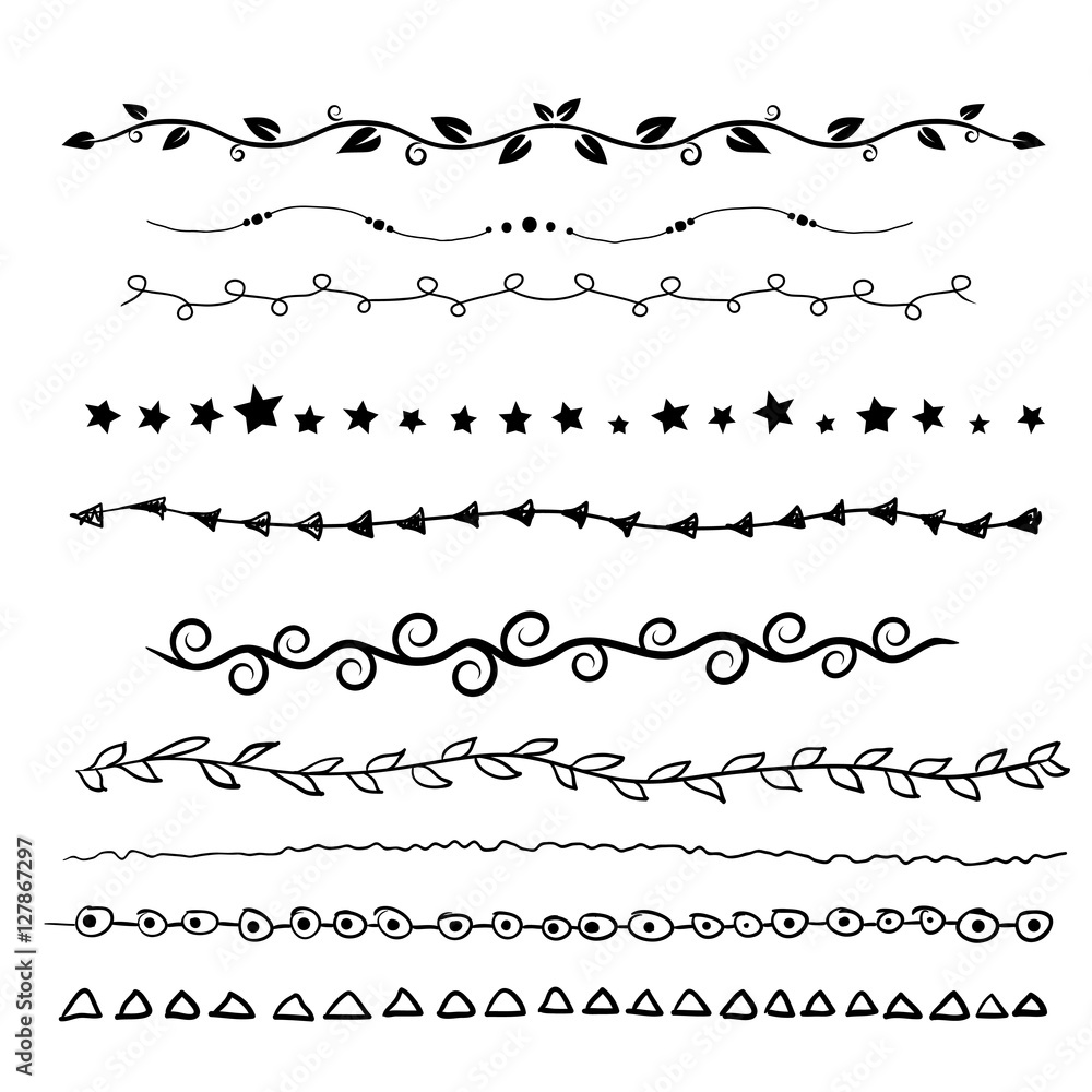 Fototapete set of vector hand drawn doodle text dividers, can also be used for frames and borders