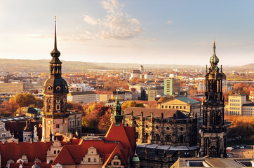 Panorama of the city skyline at sunset  in Dresden, Saxony