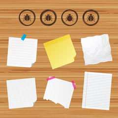 Business paper banners with notes. Bugs vaccination icons. Virus software error sign symbols. Sticky colorful tape. Vector