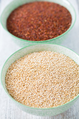 red and white quinoa on turquoise background