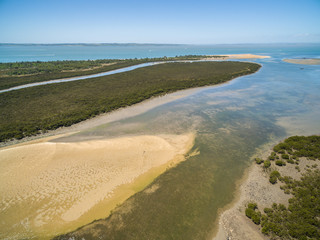 Aerial view of Rhyll Inlet and the ocean. Phillip Island, Victoria, Australia