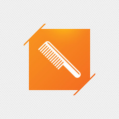 Comb hair sign icon. Barber symbol. Orange square label on pattern. Vector