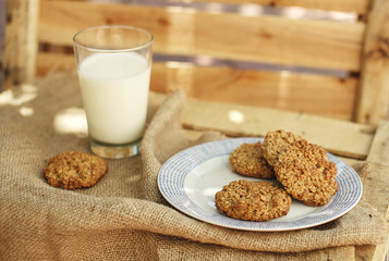 Oatmeal cookies with glass of milk