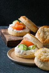 Cheese scones with salmon