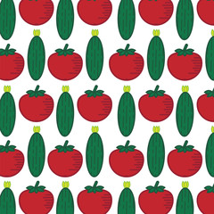 Seamless pattern with abstract vegetables. Illustration from tomato and cucumber
